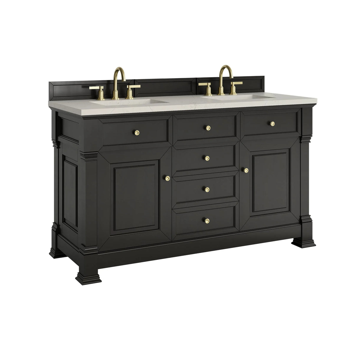 Brookfield 60" Double Vanity, Black Onyx, w/ 3 CM Siberian Silestone Top