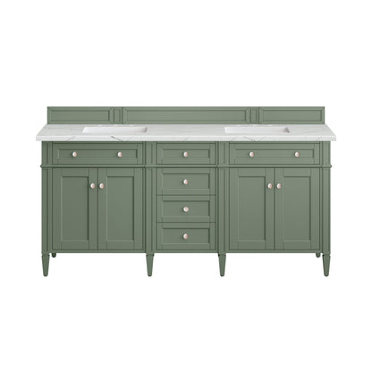 Renovate for Less Atlanta Brittany 72" Double Vanity, Smokey Celadon w/ 3 CM Ethereal Noctis Top w/FreePower Wireless Charger