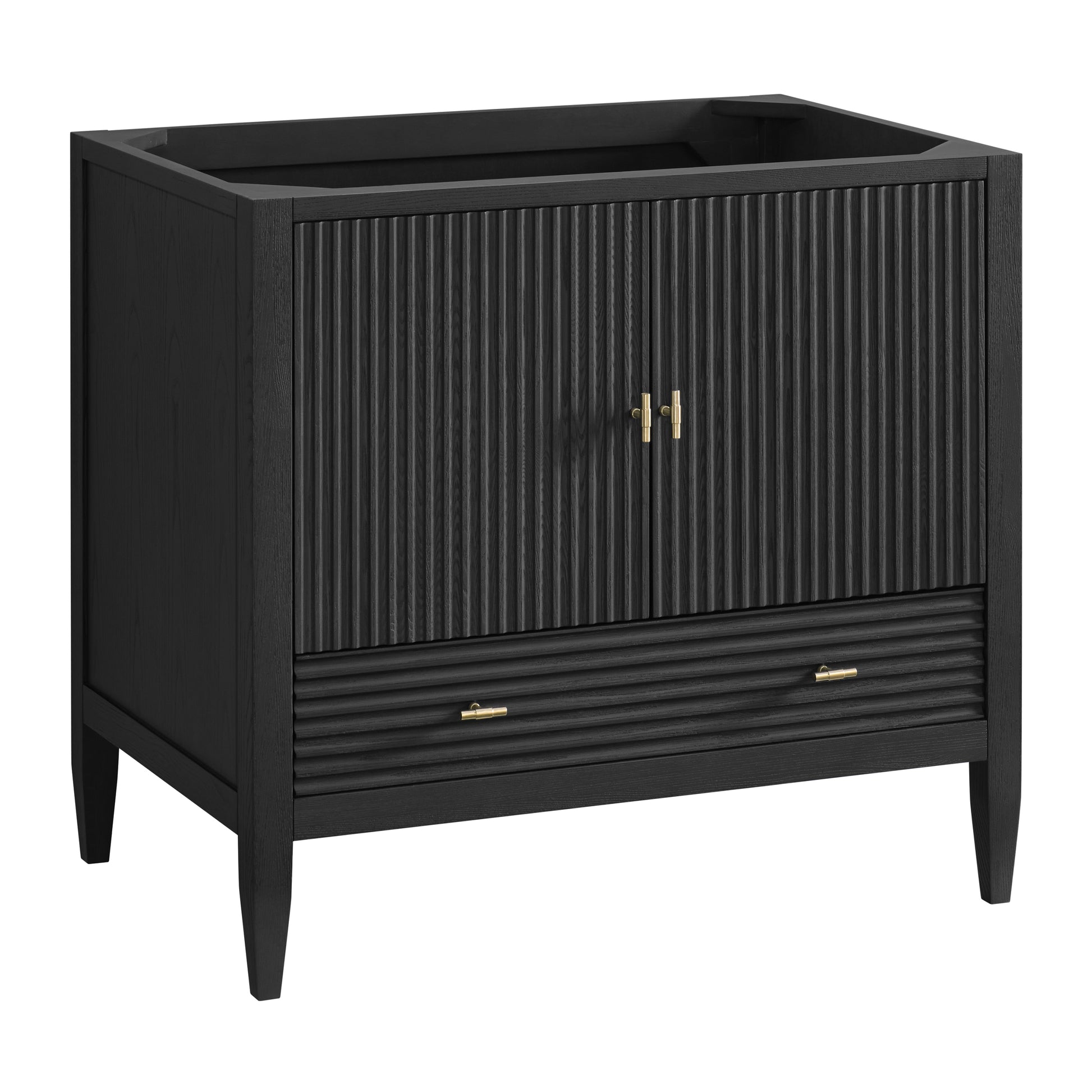 Renovate for Less Atlanta Myrrin 36" Vanity, Carbon Oak w/ 3 CM White Zeus Silestone Top