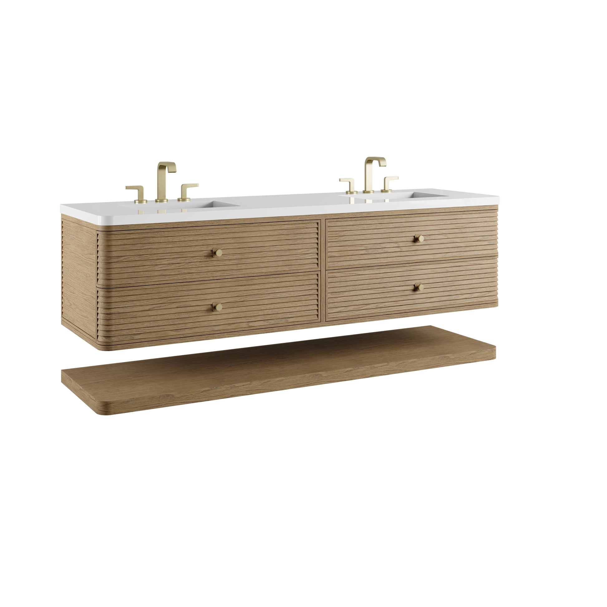 Renovate for Less Atlanta Allamari 72" Double Vanity, Dune Mist w/ 3 CM White Zeus Silestone Top