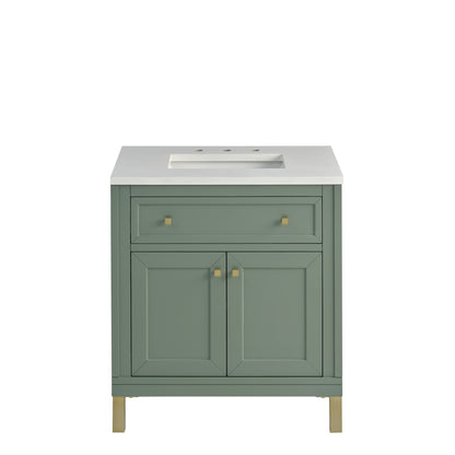 Renovate for Less Atlanta Chicago 30" Single Vanity, Smokey Celadon, w/ 3 CM White Zeus Silestone® Top