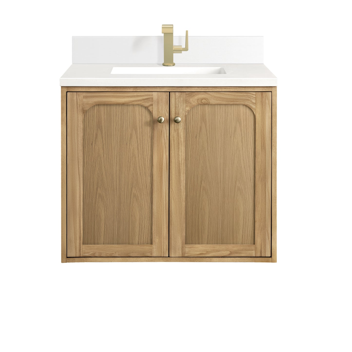 Renovate for Less Atlanta Laurent 30" Single Vanity, Light Natural Oak w/ Single Hole 3 CM White Zeus Top & Backsplash