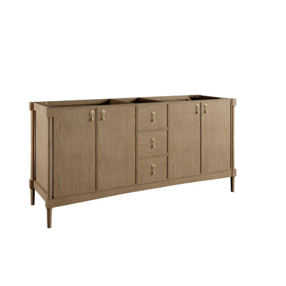 Renovate for Less Atlanta Kinnsden 72" Double Vanity, Weathered Oak w/ 3 CM Tajnar Eclos Top w/FreePower Wireless Charger
