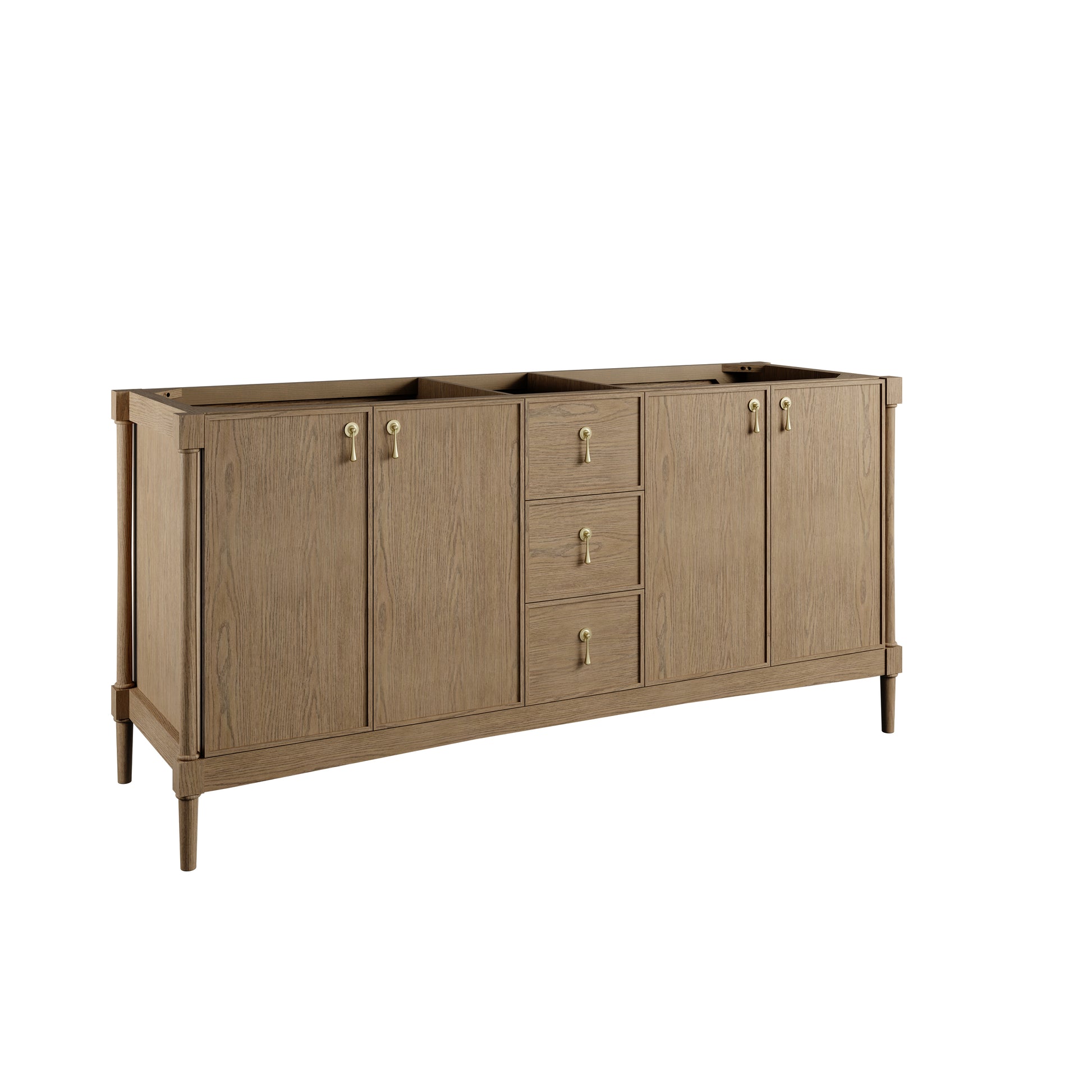 Renovate for Less Atlanta Kinnsden 72" Double Vanity, Weathered Oak w/ 3 CM Eternal Jasmine Pearl Silestone Top