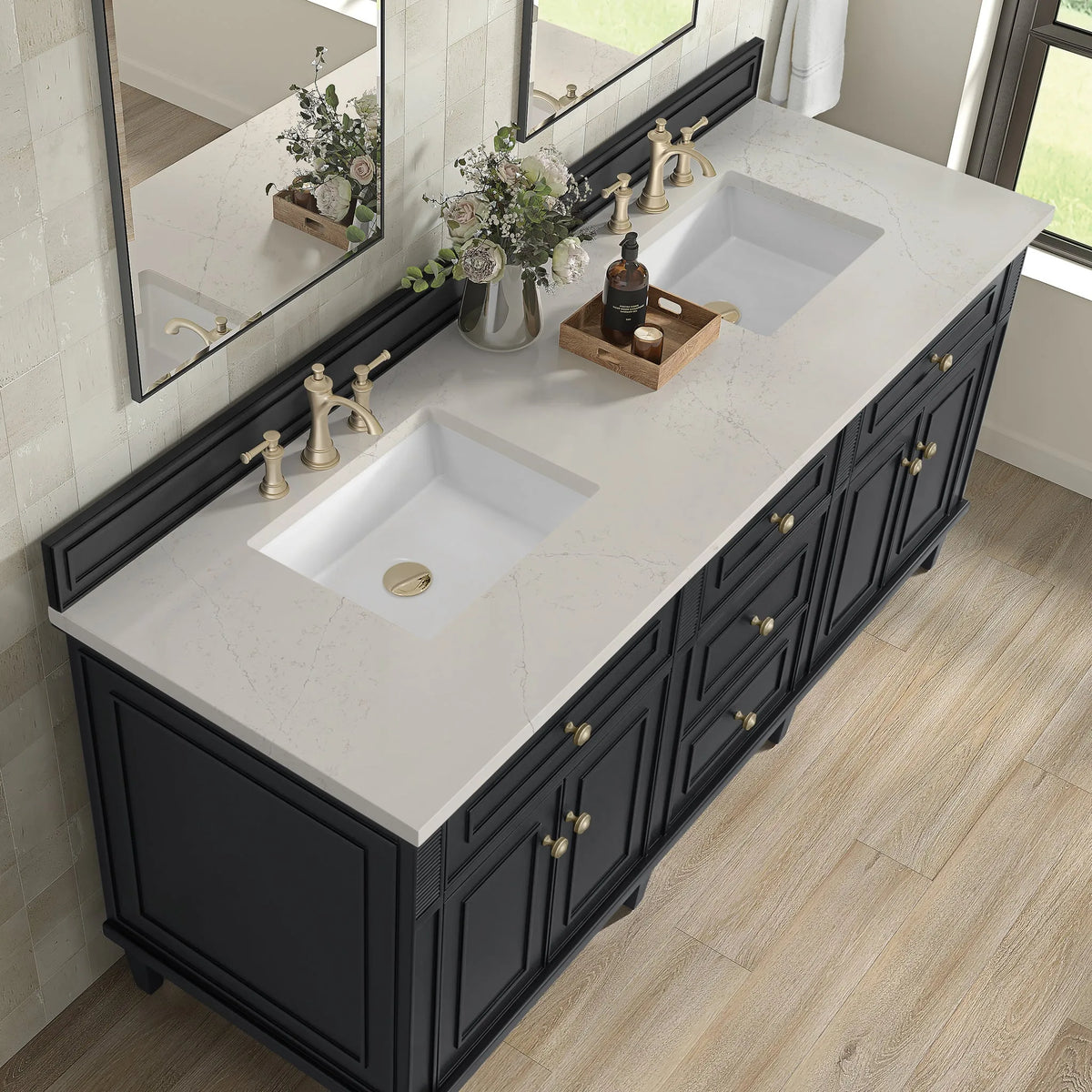 Lorelai 72" Double Vanity, Black Onyx, w/ 3 CM Siberian Silestone Top