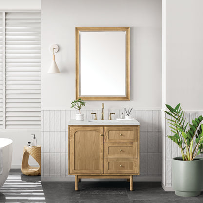 Renovate for Less Atlanta Laurent 36" Single Vanity, Light Natural Oak w/ 3 CM Lime Delight Top