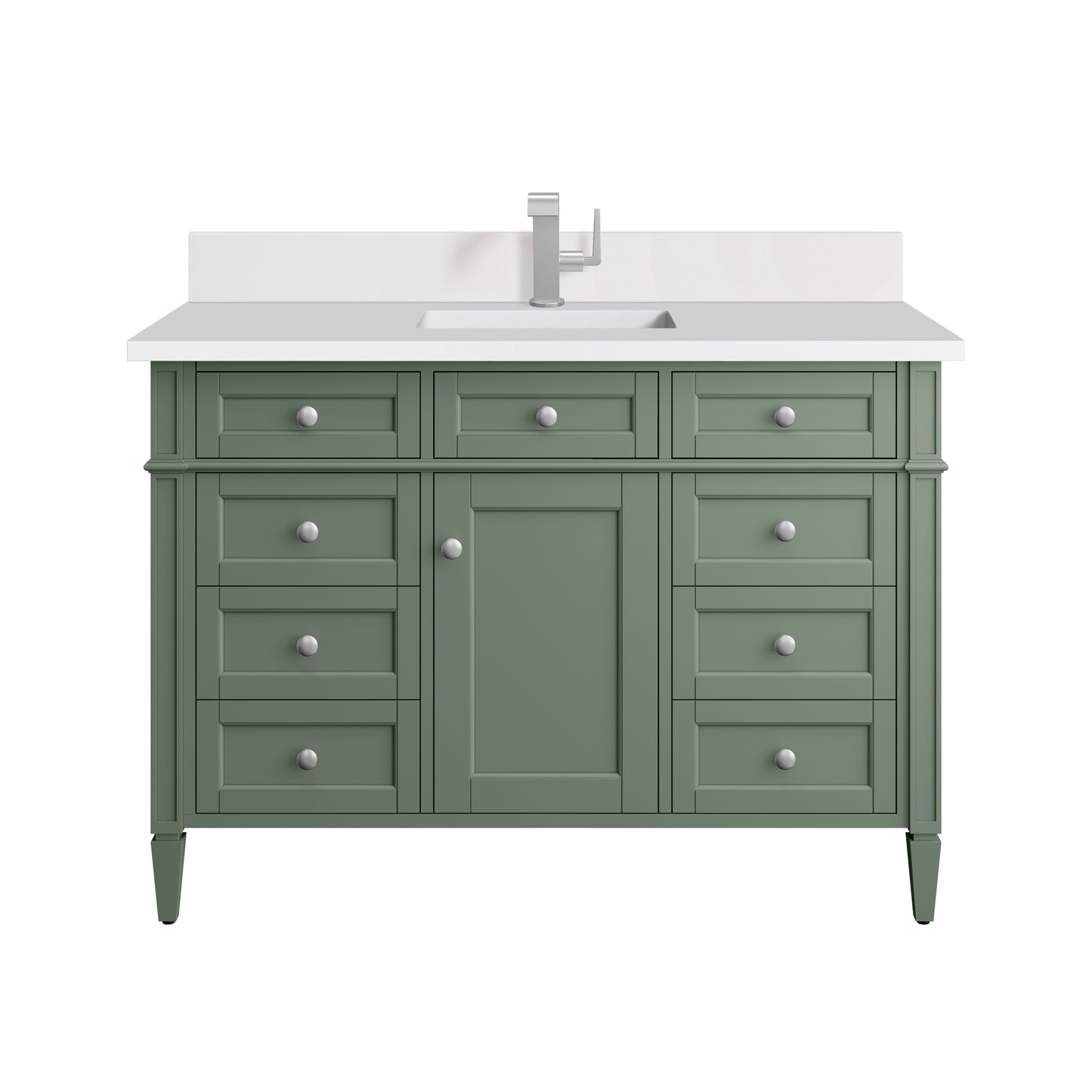 Renovate for Less Atlanta Brittany 48" Single Vanity, Smokey Celadon w/ Single Hole 3 CM White Zeus Top & Backsplash
