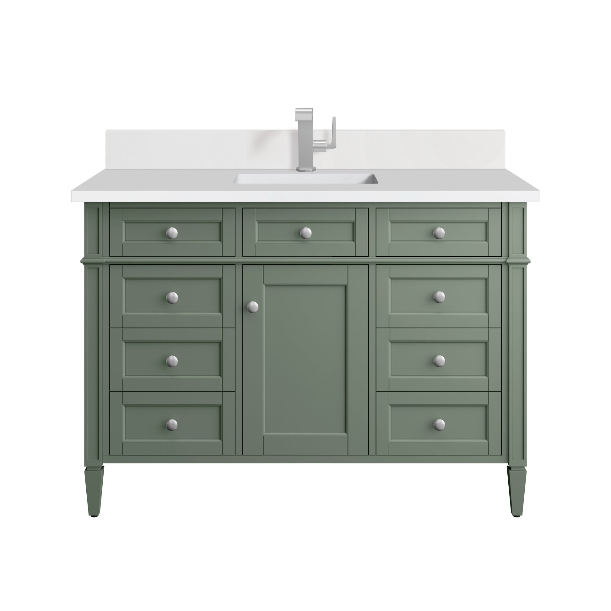 Renovate for Less Atlanta Brittany 48" Single Vanity, Smokey Celadon w/ Single Hole 3 CM White Zeus Top & Backsplash