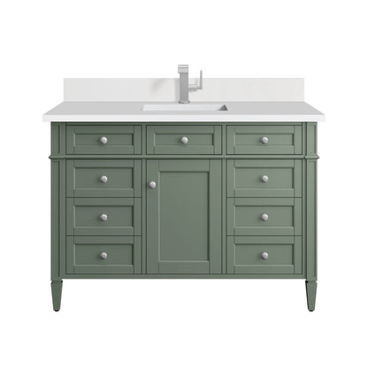 Renovate for Less Atlanta Brittany 48" Single Vanity, Smokey Celadon w/ Single Hole 3 CM White Zeus Top & Backsplash