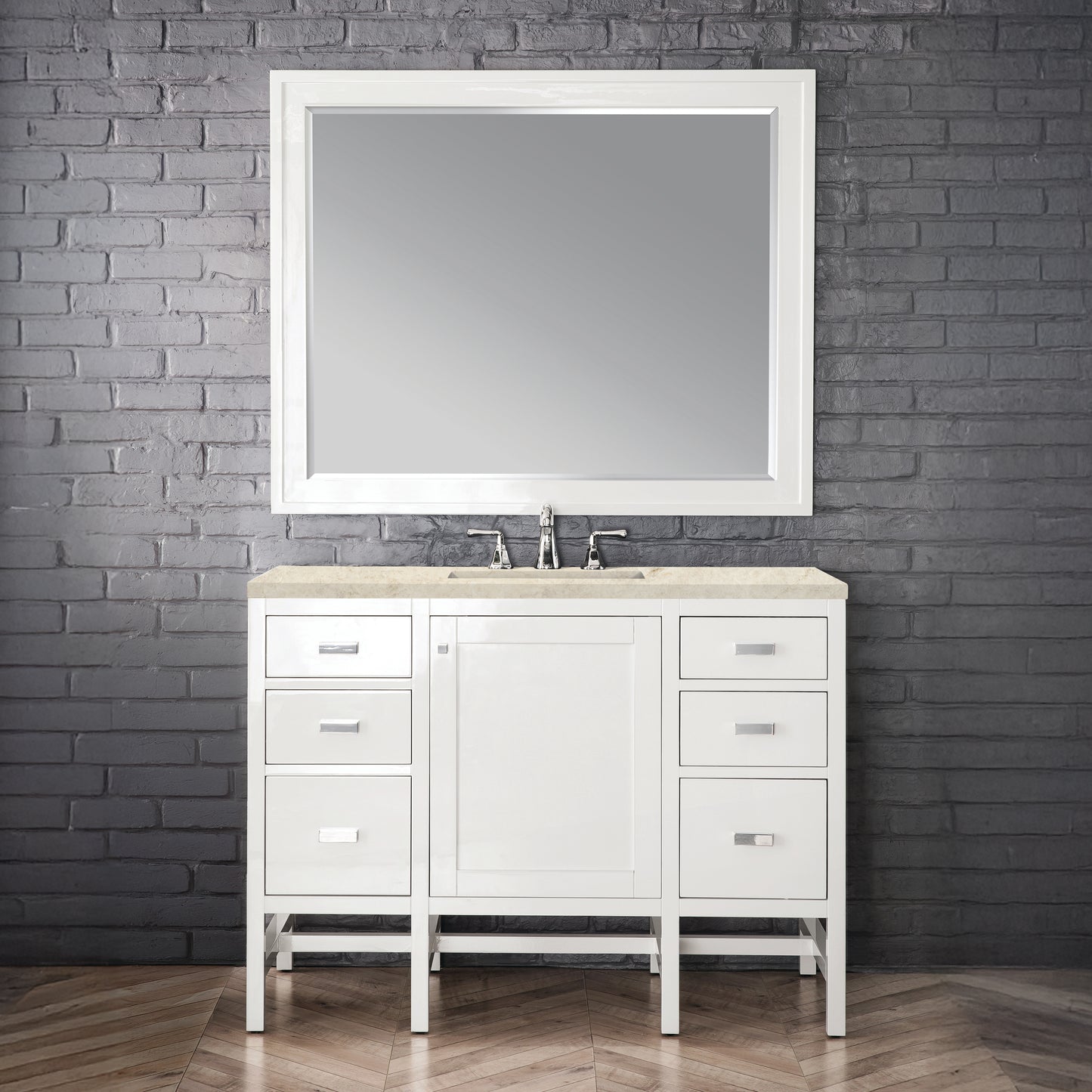 Renovate for Less Atlanta Addison 48" Single Vanity, Glossy White, w/ 3 CM Tajnar Eclos Top