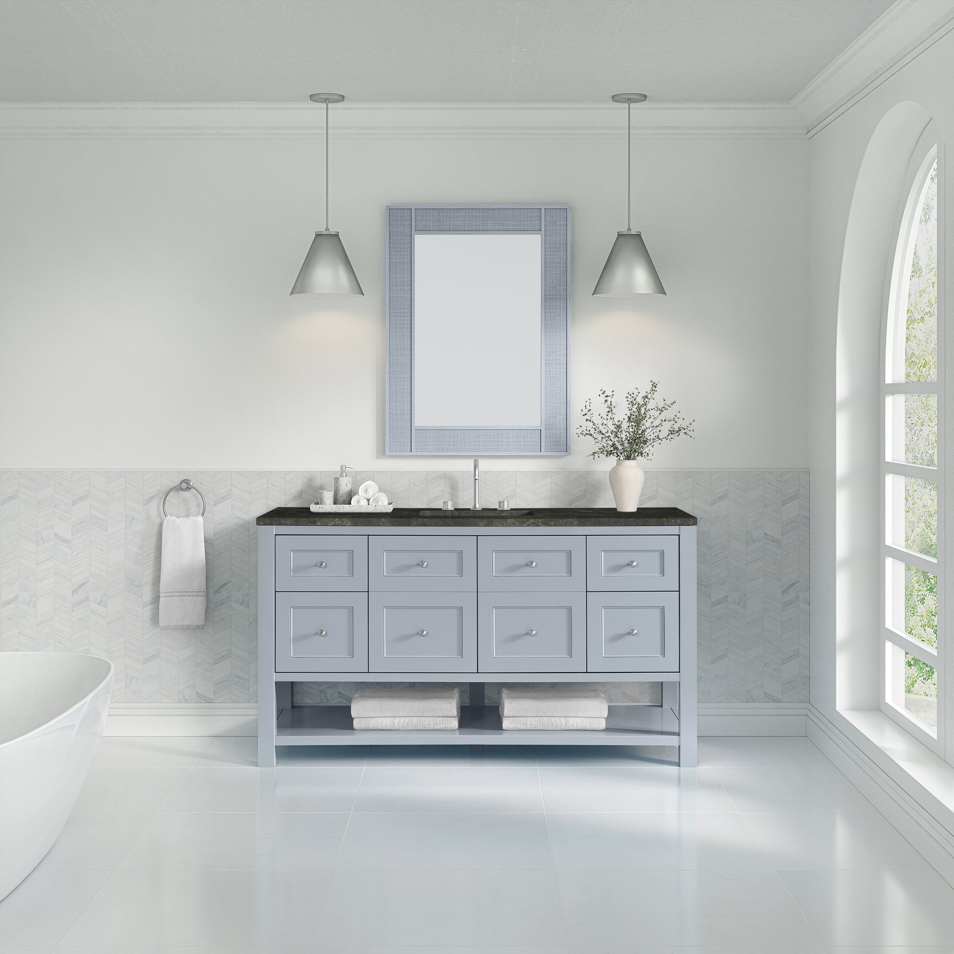 Renovate for Less Atlanta Breckenridge 60" Single Vanity, Serenity Blue, w/ 3 CM Phantome Eclos Top