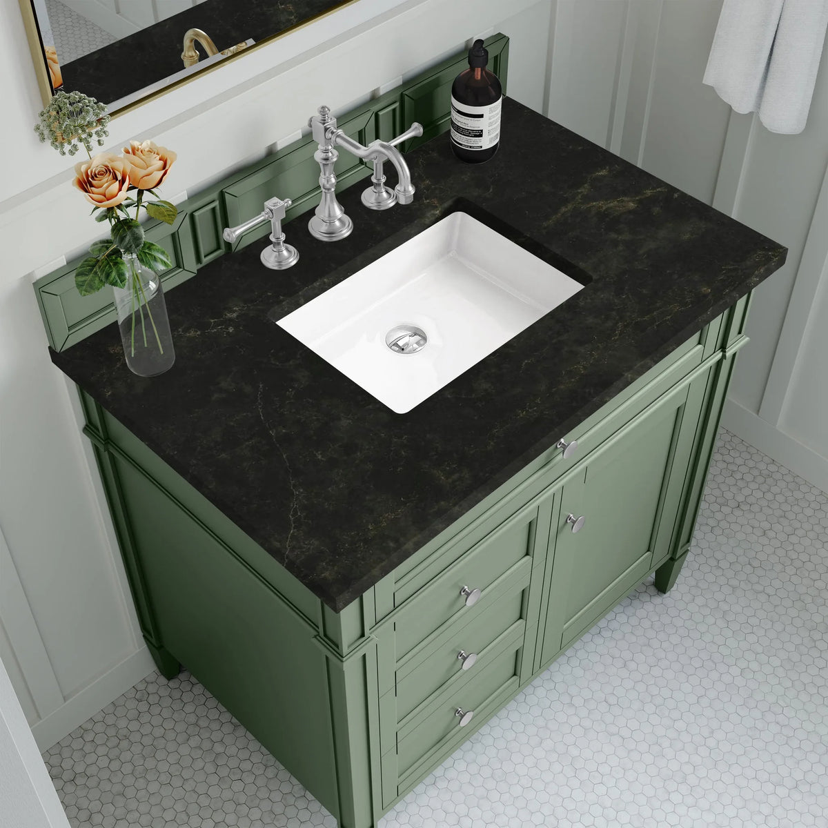 Brittany 36" Single Vanity, Smokey Celadon, w/ 3 CM Phantome Eclos Top