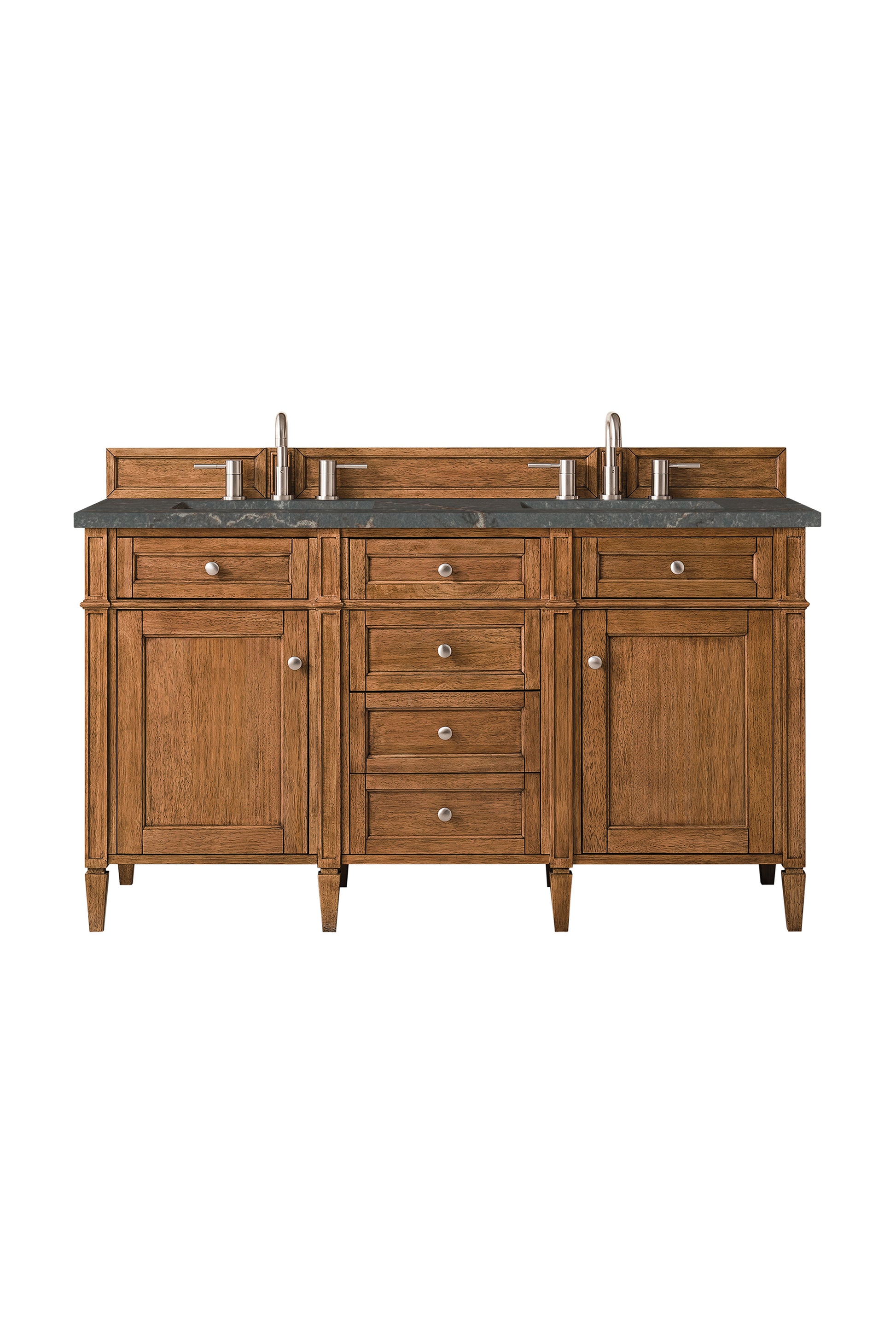Renovate for Less Atlanta Brittany 60" Double Vanity, Saddle Brown w/ 3 CM Parisien Bleu Silestone Top