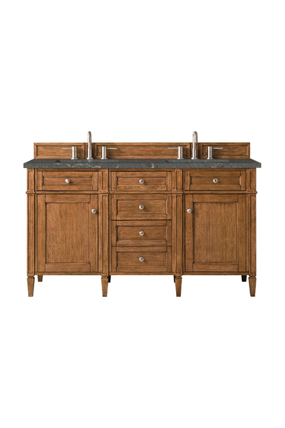 Renovate for Less Atlanta Brittany 60" Double Vanity, Saddle Brown w/ 3 CM Parisien Bleu Silestone Top