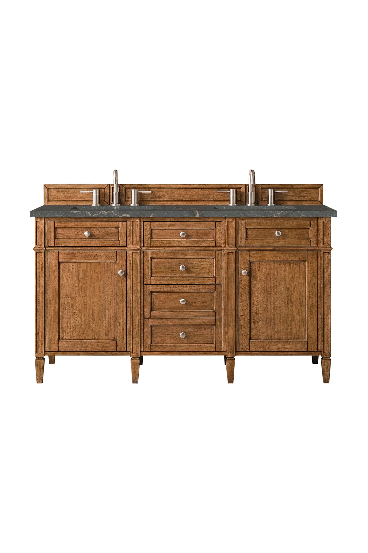 Brittany 60" Double Vanity, Saddle Brown w/ 3 CM Parisien Bleu Silestone Top