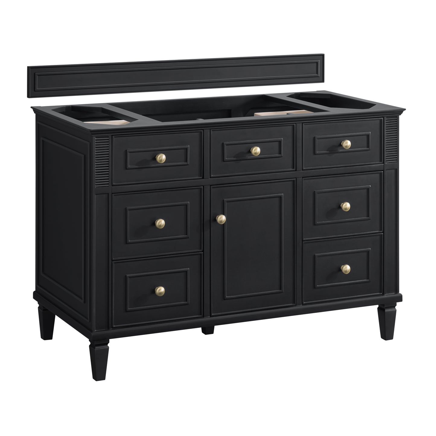 Renovate for Less Atlanta Lorelai 48" Single Vanity, Black Onyx w/ 3 CM Parisien Bleu Silestone Top w/FreePower Wireless Charger