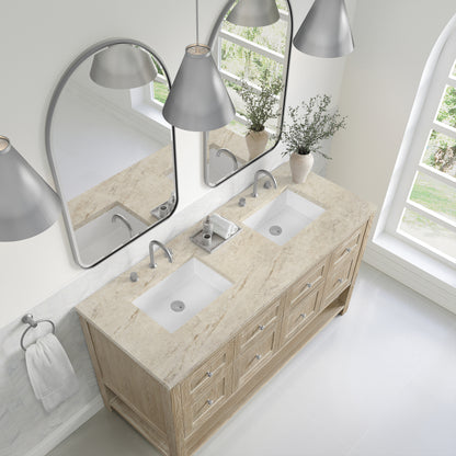 Renovate for Less Atlanta Breckenridge 60" Double Vanity, Whitewashed Oak, w/ 3 CM Tajnar Eclos Top