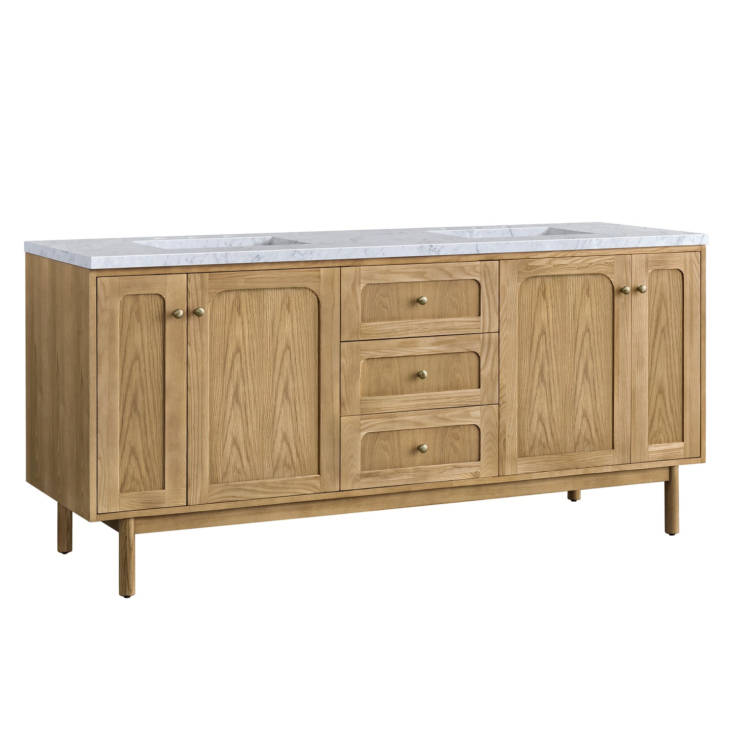 Renovate for Less Atlanta Laurent 72" Double Vanity, Light Natural Oak w/ 3 CM Carrara Marble Top