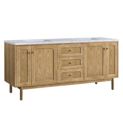 Renovate for Less Atlanta Laurent 72" Double Vanity, Light Natural Oak w/ 3 CM Carrara Marble Top