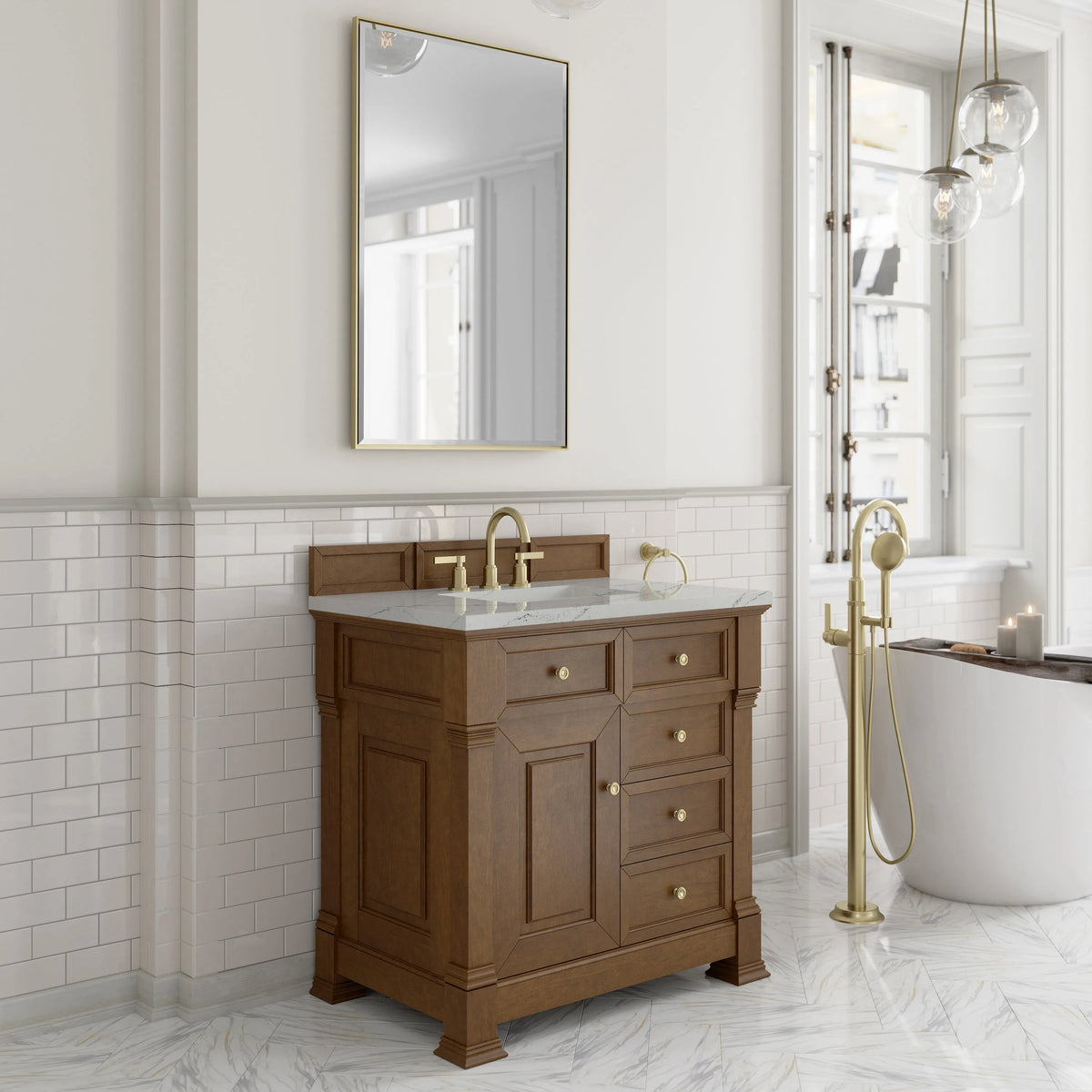 Brookfield 36" Single Vanity, Honey Oak w/ 3 CM Ethereal Noctis Silestone Top