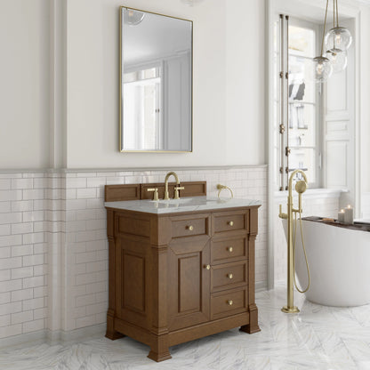 Brookfield 36" Single Vanity, Honey Oak w/ 3 CM Ethereal Noctis Silestone Top