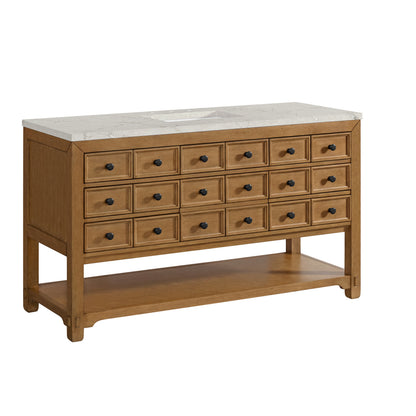 Renovate for Less Atlanta Malibu 60" Single Vanity, Amber Birch w/ 3 CM Victorian Silver Top w/ FreePower Wireless Charger
