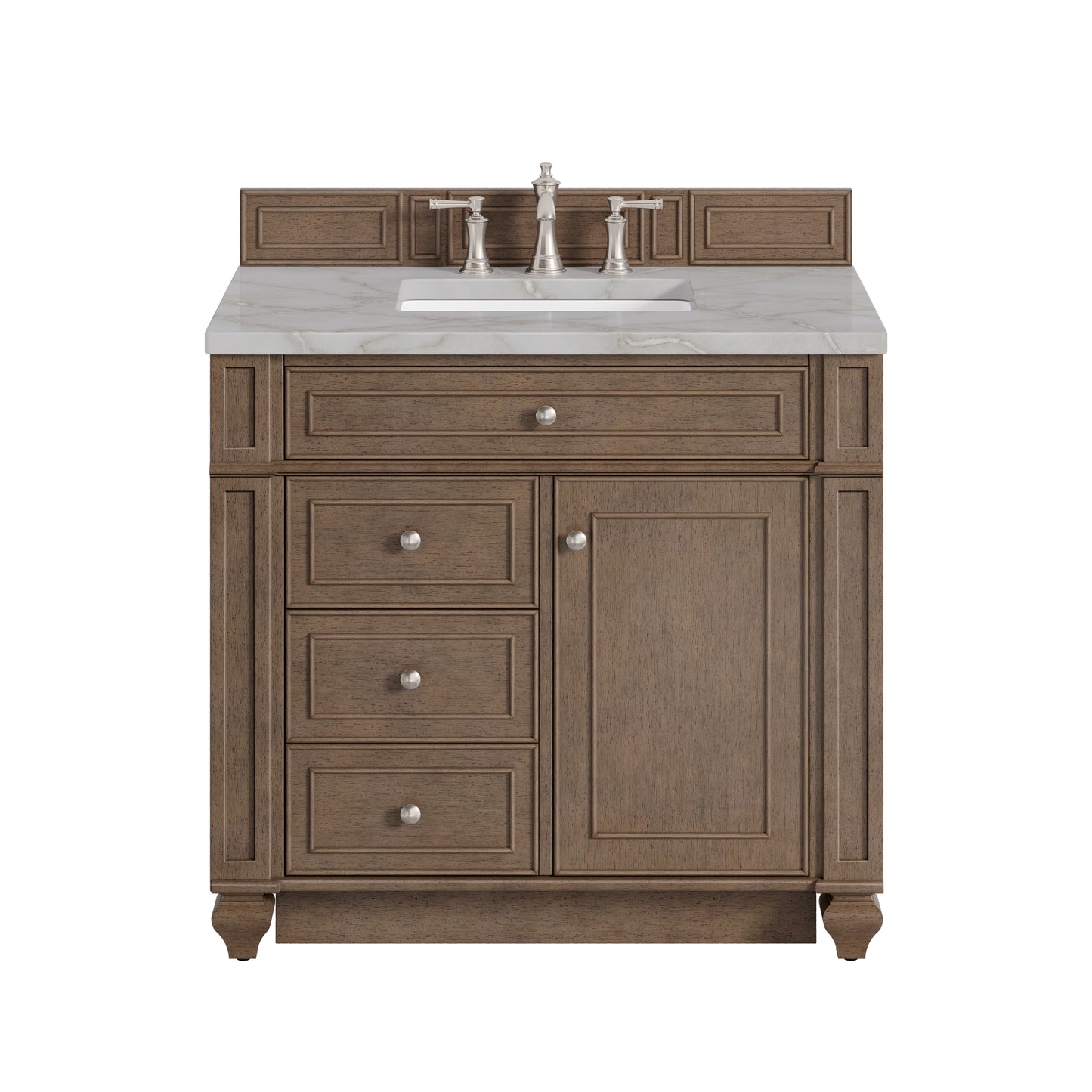 Renovate for Less Atlanta Bristol 36" Single Vanity, Whitewashed Walnut w/ 3 CM Victorian Silver Silestone Top