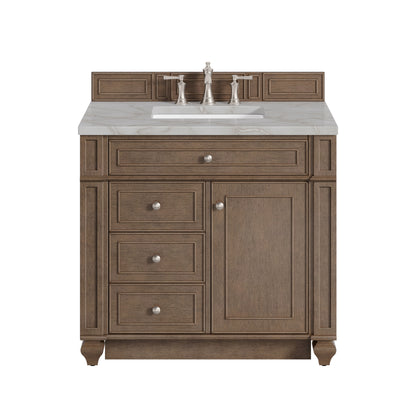 Renovate for Less Atlanta Bristol 36" Single Vanity, Whitewashed Walnut w/ 3 CM Victorian Silver Silestone Top