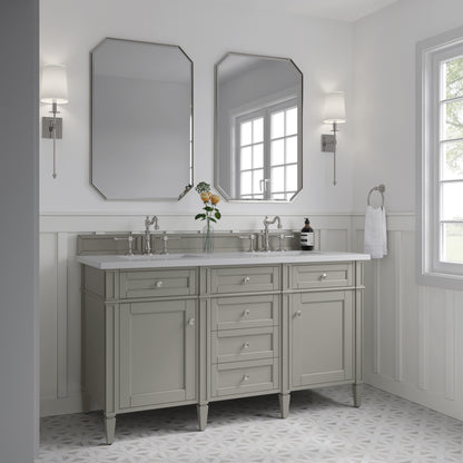 Renovate for Less Atlanta Brittany 60" Double Vanity, Urban Gray w/ 3 CM White Zeus Silestone Top