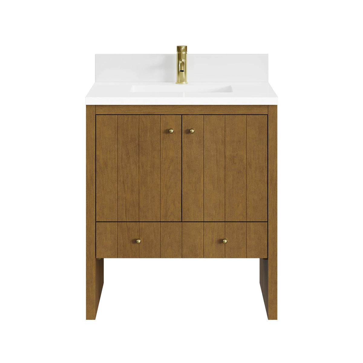Hudson 30" Single Vanity, Honey Oak w/ Single Hole 3 CM White Zeus Silestone Top and Matching Backsplash