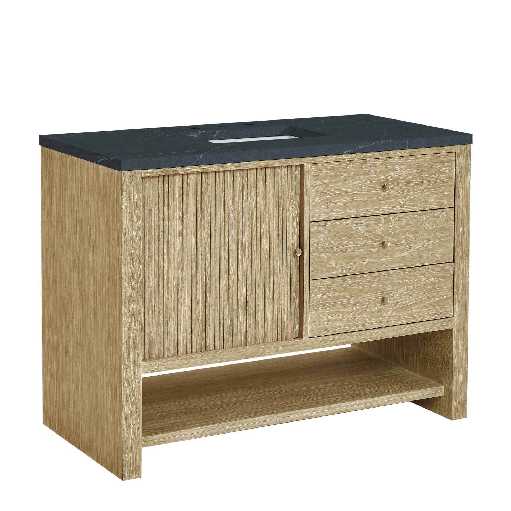 Renovate for Less Atlanta Marigot 48" Single Vanity, Sunwashed Oak w/ 3 CM Charcoal Soapstone Silestone Top