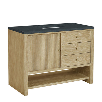 Renovate for Less Atlanta Marigot 48" Single Vanity, Sunwashed Oak w/ 3 CM Charcoal Soapstone Silestone Top