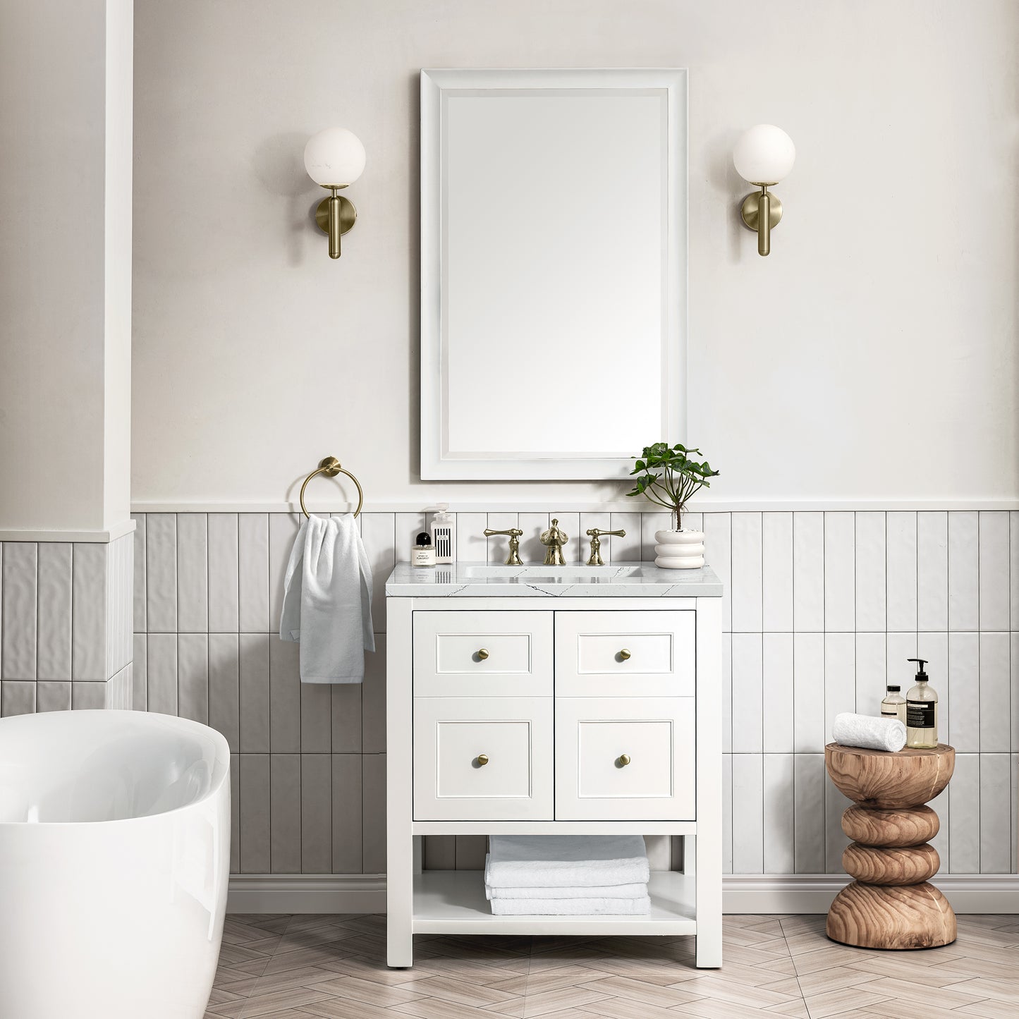 Renovate for Less Atlanta Breckenridge 30" Single Vanity, Bright White w/ 3 CM Ethereal Noctis Top