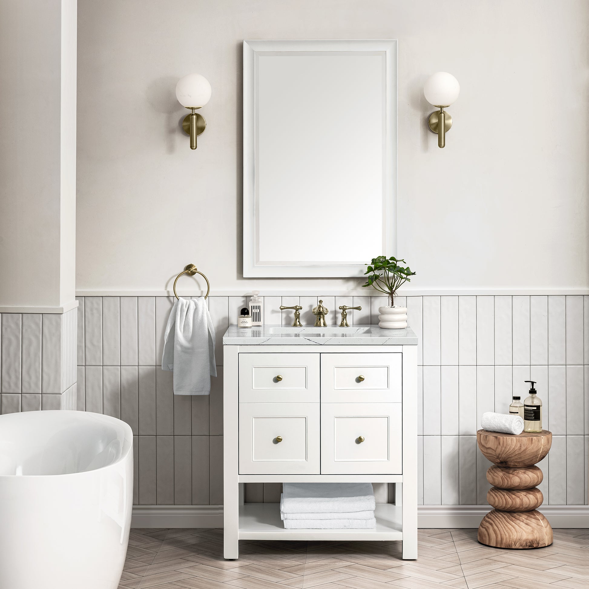 Renovate for Less Atlanta Breckenridge 30" Single Vanity, Bright White w/ 3 CM Ethereal Noctis Top