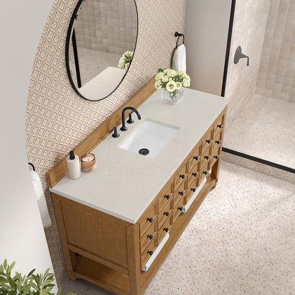 Renovate for Less Atlanta Malibu 60" Single Vanity, Amber Birch, w/ 3 CM Siberian Silestone Top