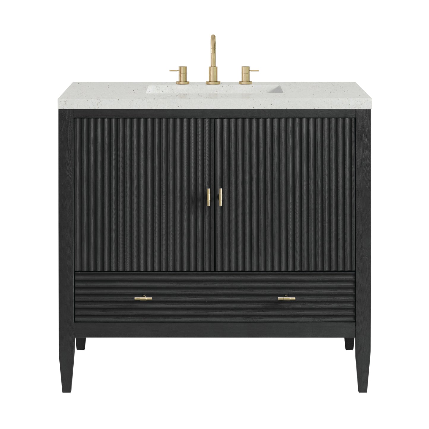 Renovate for Less Atlanta Myrrin 36" Vanity, Carbon Oak w/ 3 CM Lime Delight Silestone Top