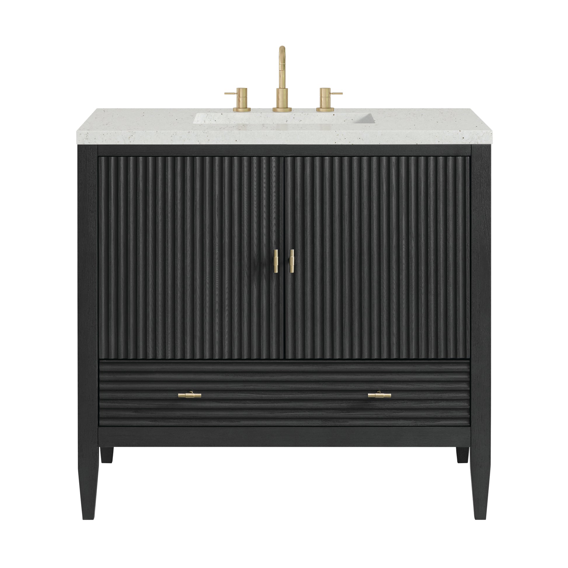 Renovate for Less Atlanta Myrrin 36" Vanity, Carbon Oak w/ 3 CM Lime Delight Silestone Top