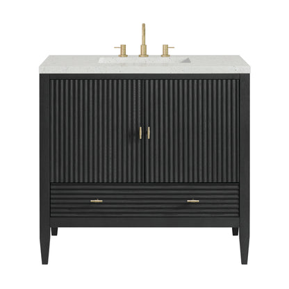 Renovate for Less Atlanta Myrrin 36" Vanity, Carbon Oak w/ 3 CM Lime Delight Silestone Top