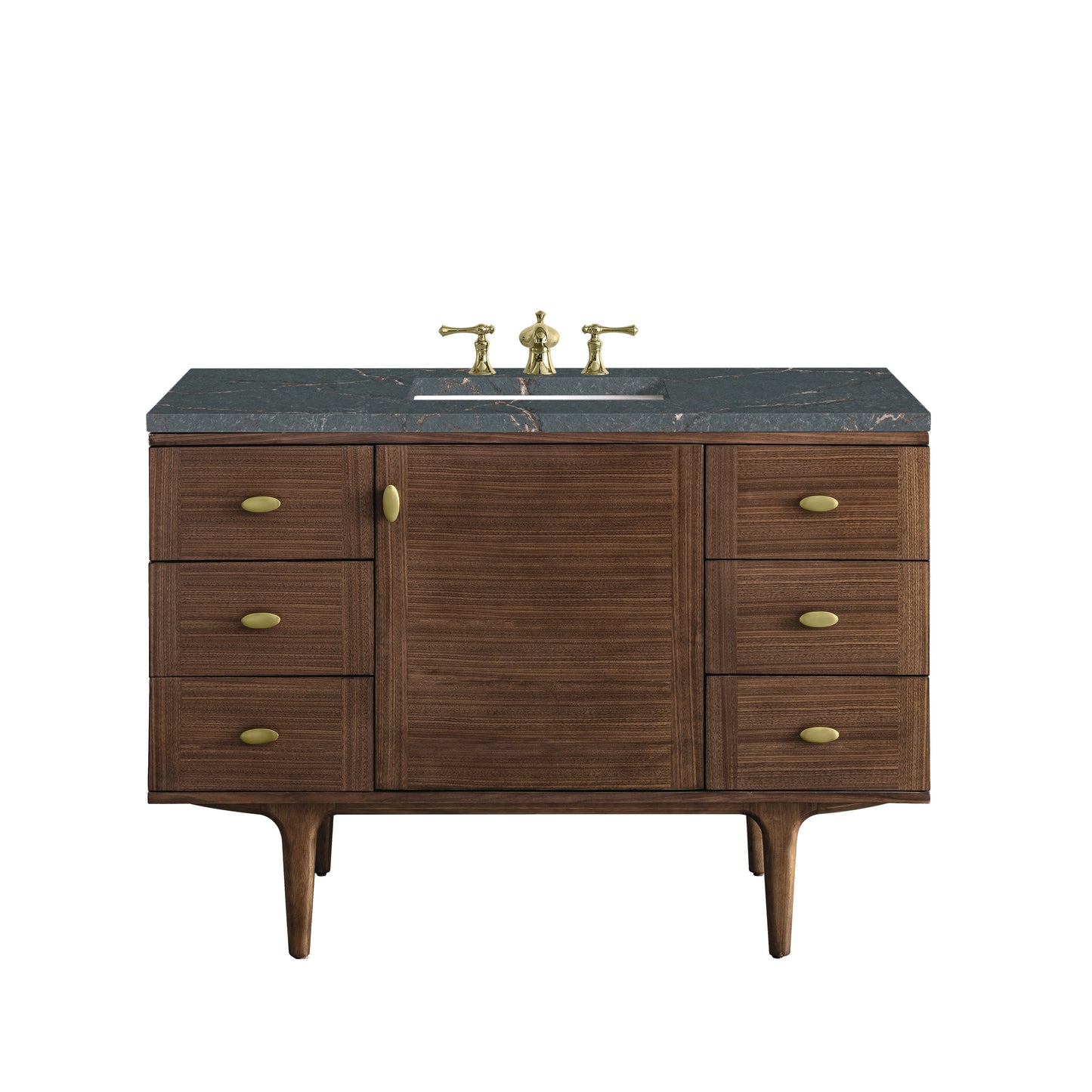 Renovate for Less Atlanta Amberly 48" Single Vanity, Mid-Century Walnut w/ 3 CM Parisien Bleu Top