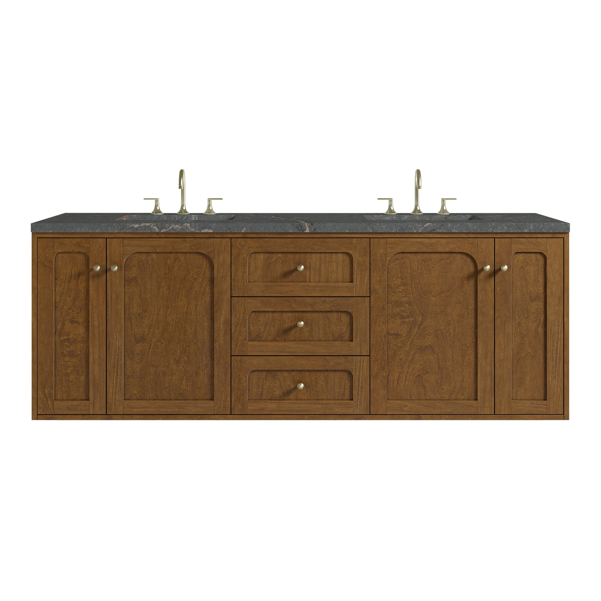 Renovate for Less Atlanta Laurent 72" Double Vanity, Honey Oak w/ 3 CM Parisien Bleu Silestone Top w/FreePower Wireless Charger