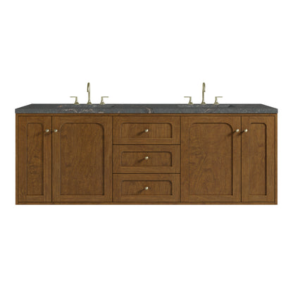 Renovate for Less Atlanta Laurent 72" Double Vanity, Honey Oak w/ 3 CM Parisien Bleu Silestone Top w/FreePower Wireless Charger