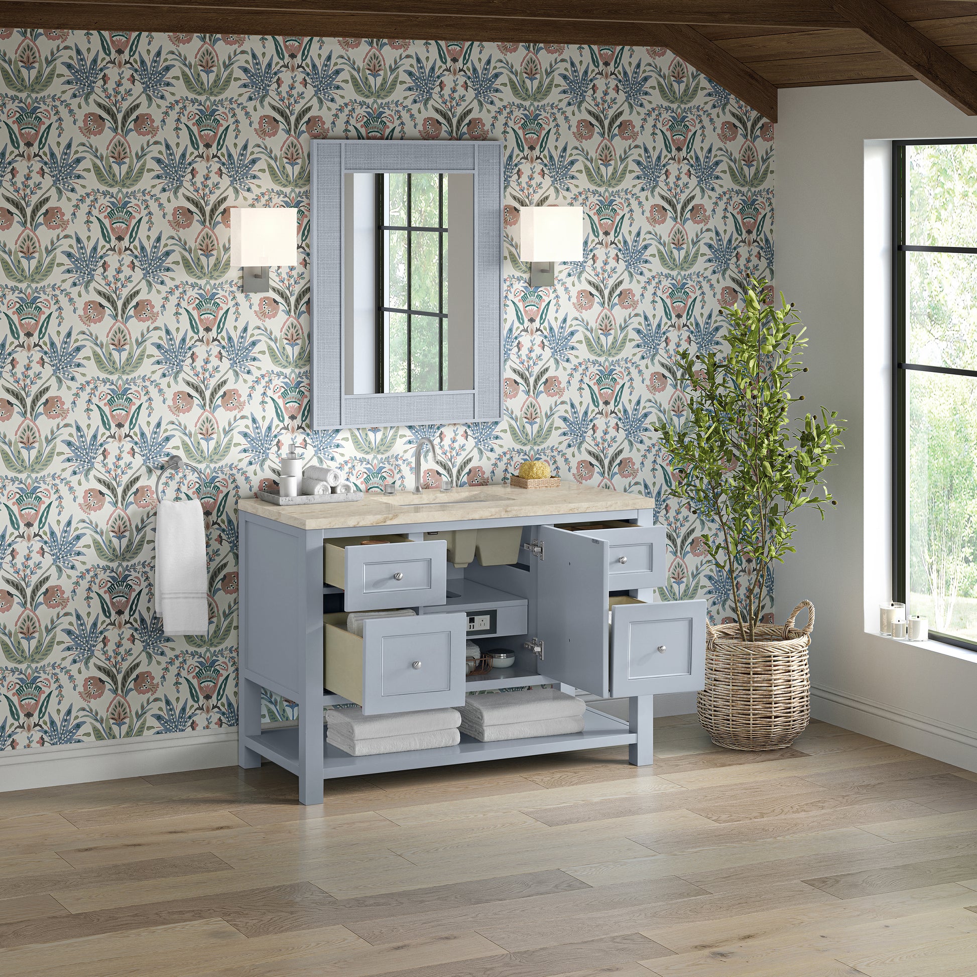 Renovate for Less Atlanta Breckenridge 48" Single Vanity, Serenity Blue, w/ 3 CM Tajnar Eclos Top