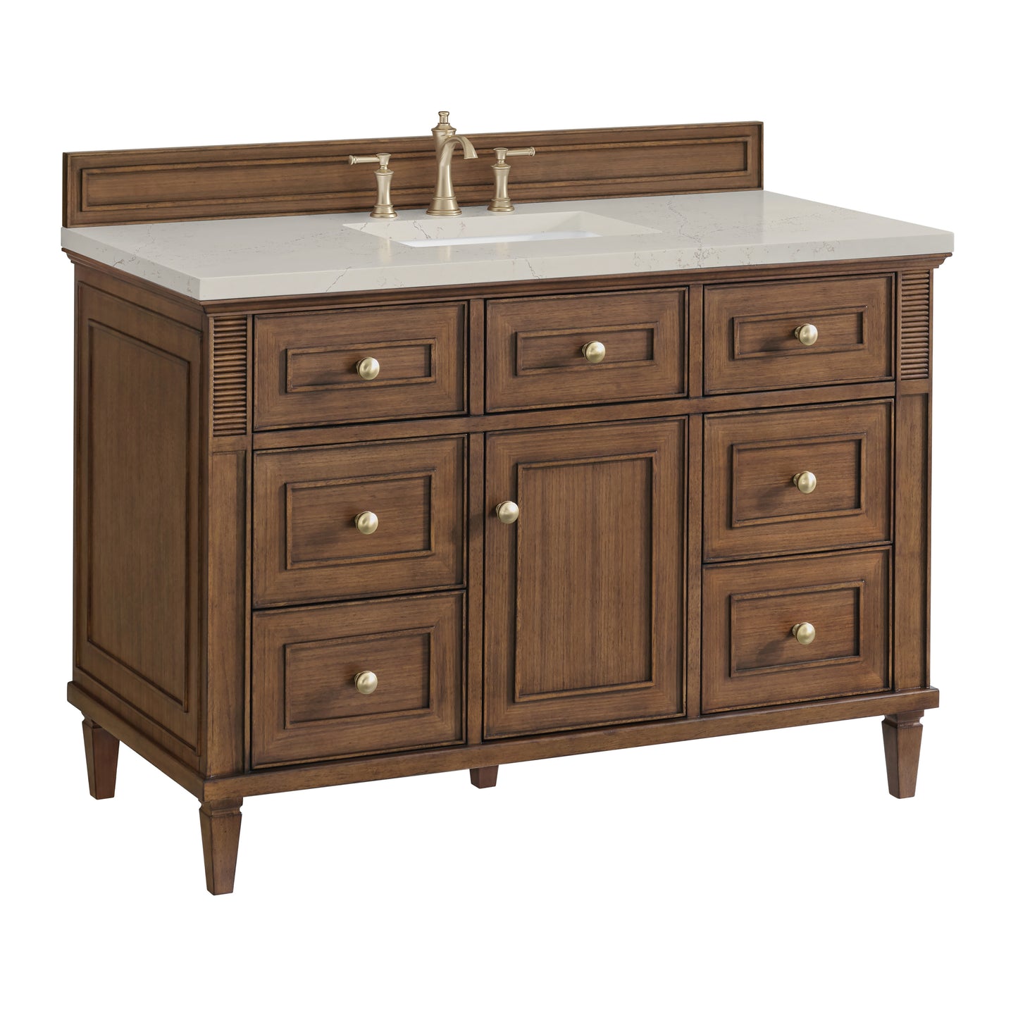 Renovate for Less Atlanta Lorelai 48" Single Vanity, Mid-Century Walnut, w/ 3 CM Siberian Silestone Top