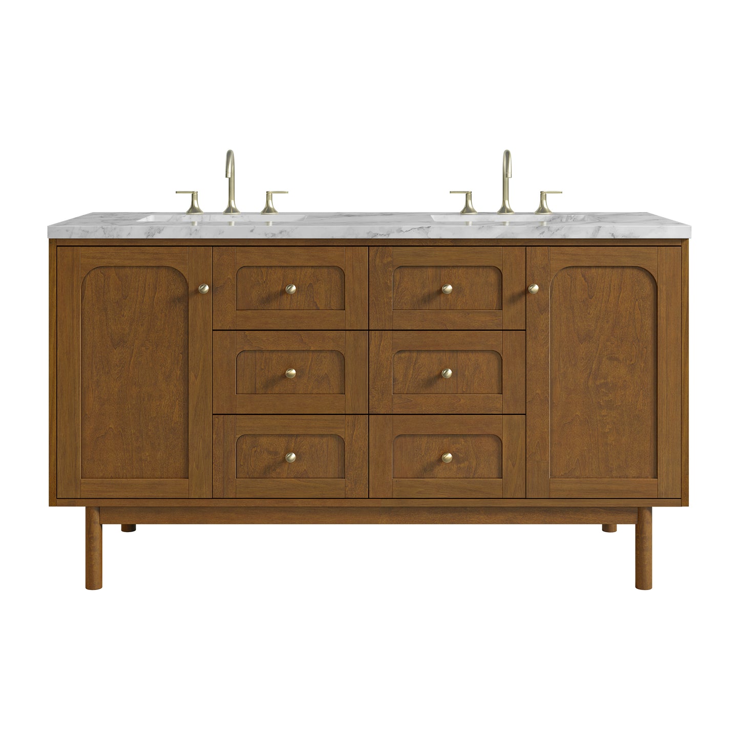 Renovate for Less Atlanta Laurent 60" Double Vanity, Honey Oak w/ 3 CM Carrara Marble Top