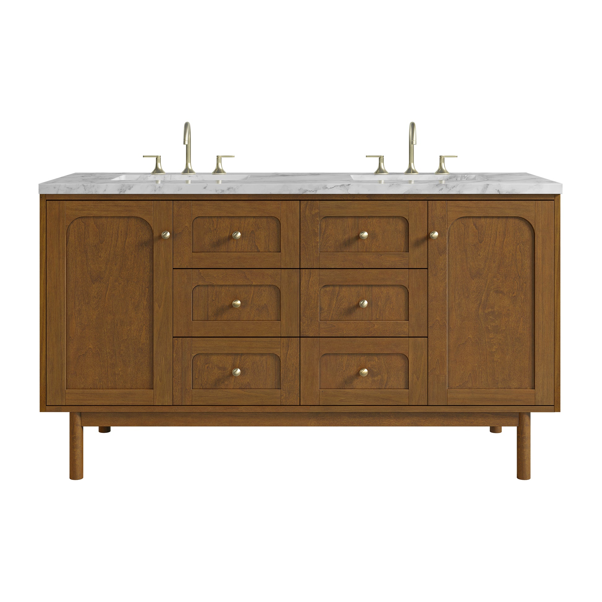 Renovate for Less Atlanta Laurent 60" Double Vanity, Honey Oak w/ 3 CM Carrara Marble Top