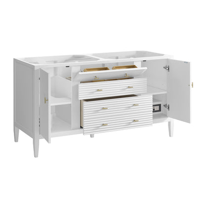 Renovate for Less Atlanta Myrrin 60" Double Vanity, Bright White w/ 3 CM Carrara White Marble Top