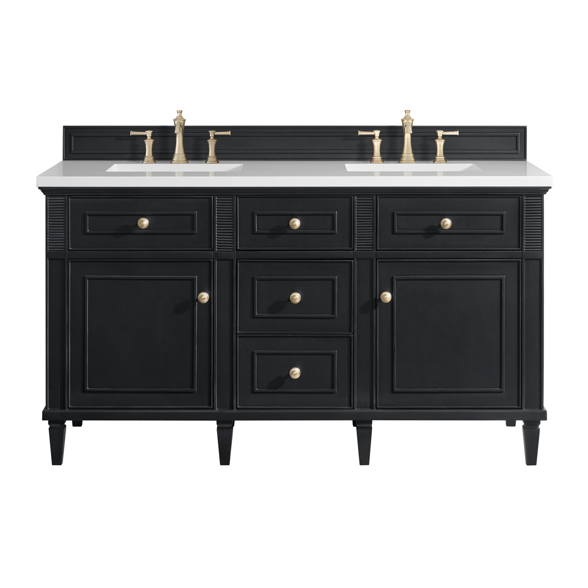 Renovate for Less Atlanta Lorelai 60" Double Vanity, Black Onyx w/ 3 CM White Zeus Silestone Top