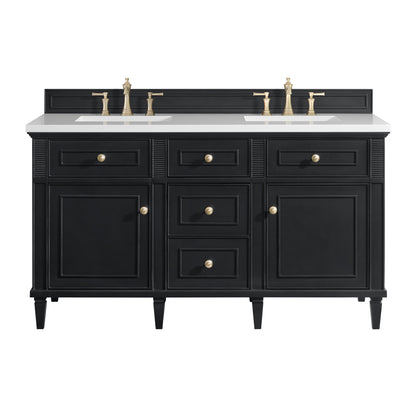 Renovate for Less Atlanta Lorelai 60" Double Vanity, Black Onyx w/ 3 CM White Zeus Silestone Top