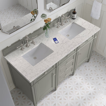 Renovate for Less Atlanta Brittany 60" Double Vanity, Urban Gray w/ 3 CM Eternal Jasmine Pearl Silestone Top w/FreePower Wireless Charger