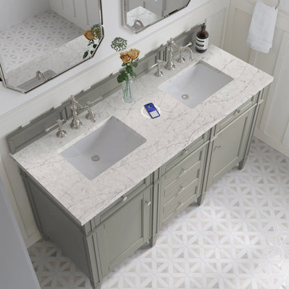 Brittany 60" Double Vanity, Urban Gray w/ 3 CM Eternal Jasmine Pearl Silestone Top w/FreePower Wireless Charger